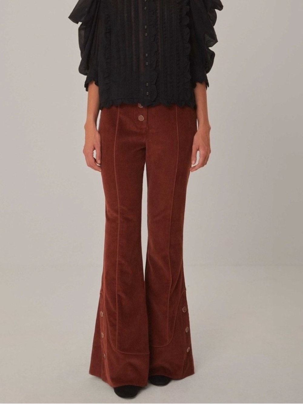 Farm Rio Women's High-Rise Flared Corduroy Pants in Rust boho